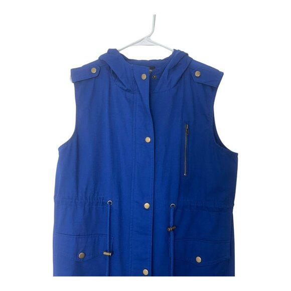 Zenana Outfitters Womens Royal Blue Hooded Utility Vest SZ L Drawstrings/Pockets - Picture 7 of 13